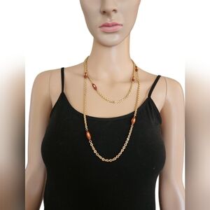 Vintage Gold & Wood Bead Necklace